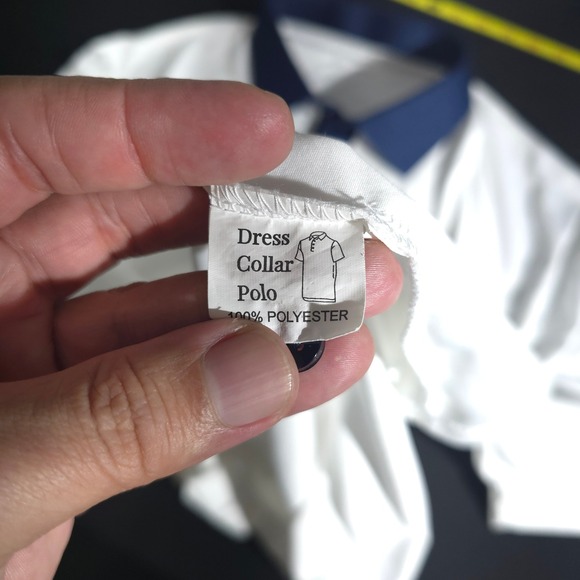 Collars & Co Mens 2XL White Navy Dress Collar Polo Shirt Polyester Short Sleeve - Picture 7 of 9